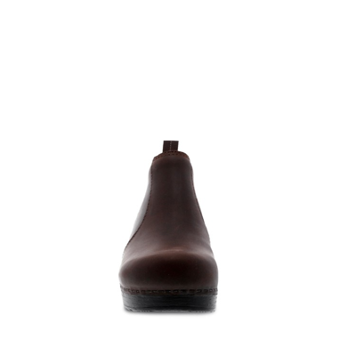 Dansko Ankle Boot With Side Elastics In Black Oiled Leather In Brown