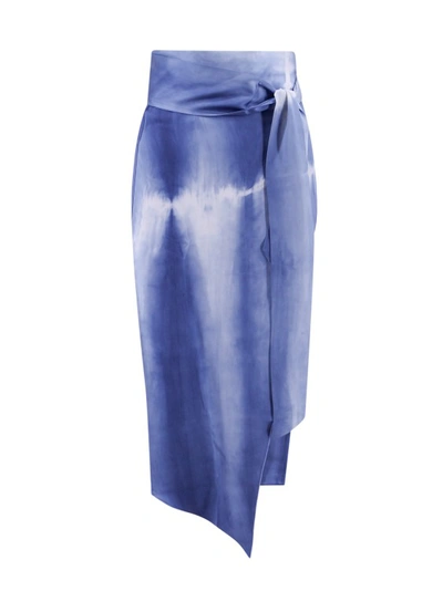 Shop Sleep No More Blue Printed Silk Skirt