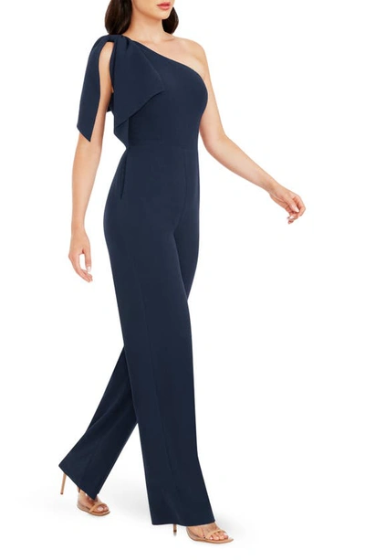 Shop Dress The Population Tiffany One-shoulder Jumpsuit In Midnight Blue B