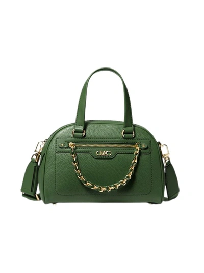 Shop Michael Kors Green Pebbled Leather Handbag In Black
