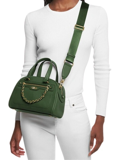 Shop Michael Kors Green Pebbled Leather Handbag In Black