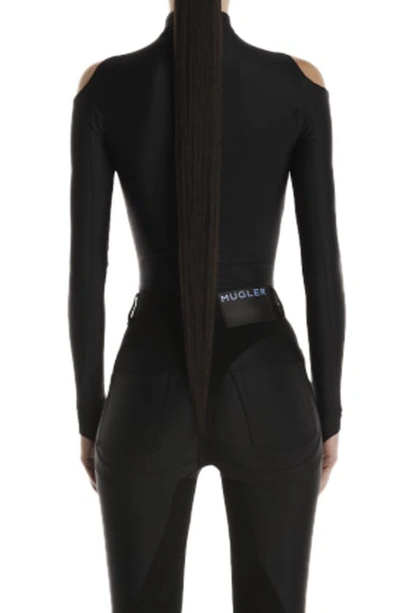 Shop Mugler Illusion Off The Shoulder Bodysuit In Black/ Beige
