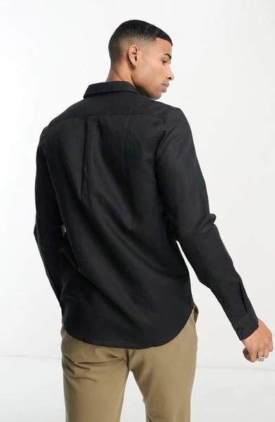 Shop Asos Design Smart Linen & Cotton Blend Button-up Shirt In Black