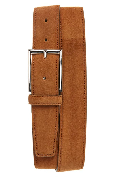 Shop Canali Suede Calfskin Leather Belt In Light Brown