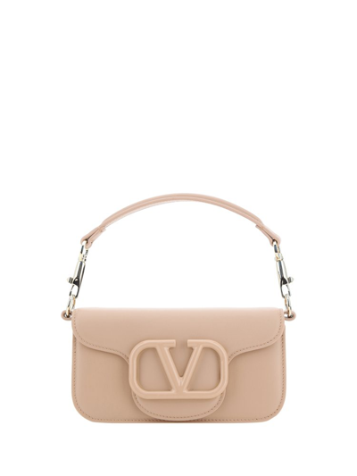 Shop Valentino Vlogo Plaque Foldover Top Shoulder Bag In Beige