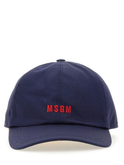 Shop Msgm Logo Embroidered Baseball Cap In Blue