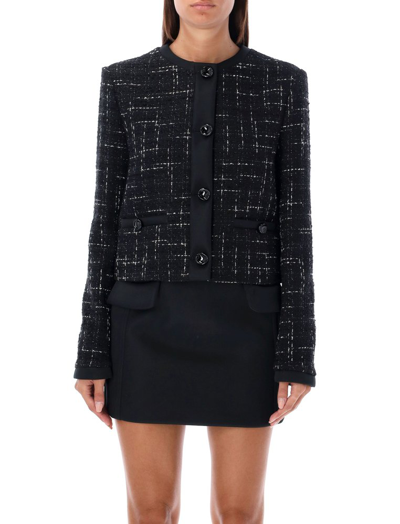 Shop Msgm Buttoned Cropped Tweed Jacket In Black