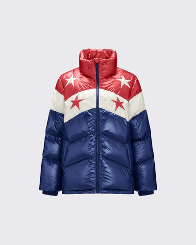 Shop Perfect Moment Stellar Short Down Jacket In Navy-white-red