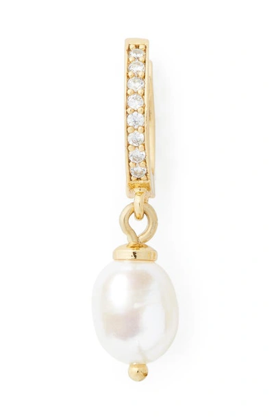 Shop Kate Spade Freshwater Pearl Pavé Huggie Drop Earrings In Clear/ Gold