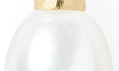 Shop Kate Spade Freshwater Pearl Pavé Huggie Drop Earrings In Clear/ Gold