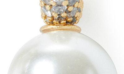 Shop Kate Spade Imitation Pearl Pavé Huggie Hoop Earrings In Cream/ Gold