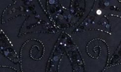 Pisarro Nights Illusion Sleeve Beaded A-line Gown In Dark Navy