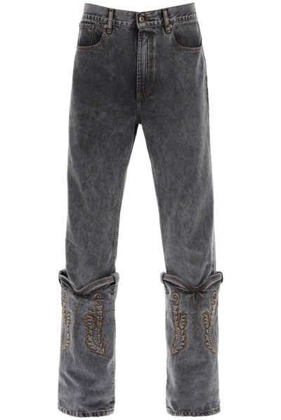 Shop Y/project Mini Cowboy Cuff Jeans In Black