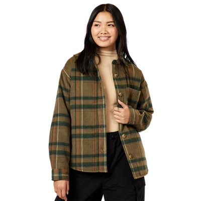 Shop Cozi Womens  Scala Woven Shacket In Olive Plaid