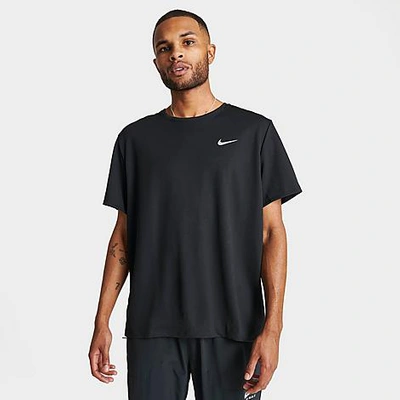 Shop Nike Men's Dri-fit Uv Miler Short-sleeve Running Top In Black/reflective Silver