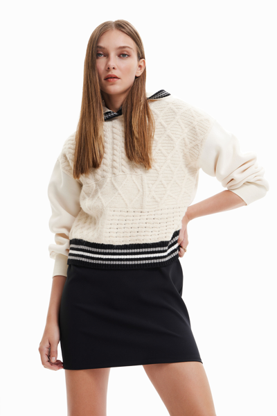 Shop Desigual Crochet Hybrid Hoodie In White