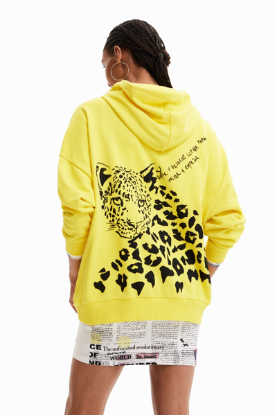Shop Desigual Oversize Leopard Print Sweatshirt In Yellow