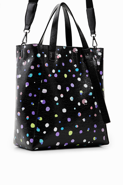 Shop Desigual Large Polka Dot Shopper Bag In Black