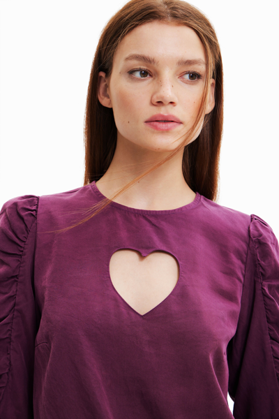 Shop Desigual Balloon-sleeve Blouse With Heart In Red