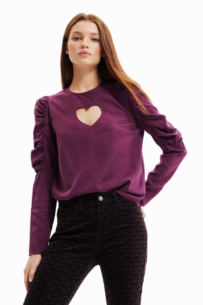 Shop Desigual Balloon-sleeve Blouse With Heart In Red