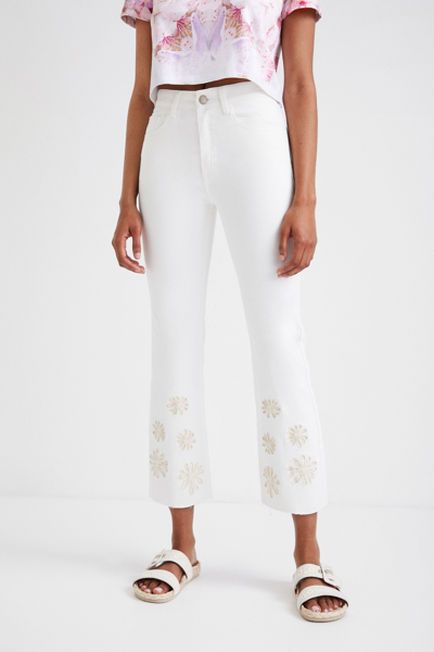 Shop Desigual Flared Cropped Jeans In White