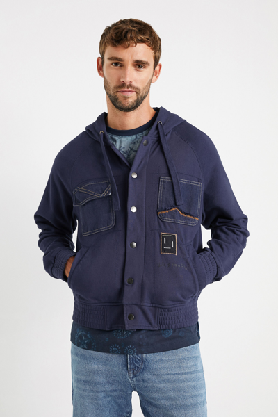 Shop Desigual Hooded Plush Jacket In Blue