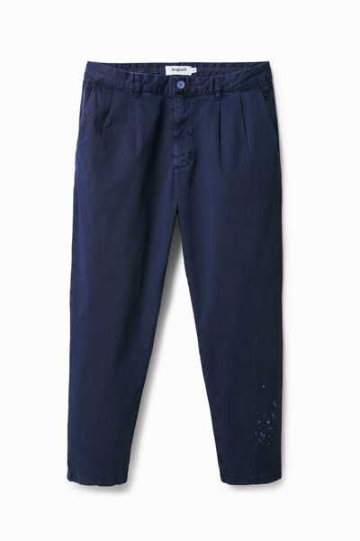 Shop Desigual Stretch Chino Trousers In Blue