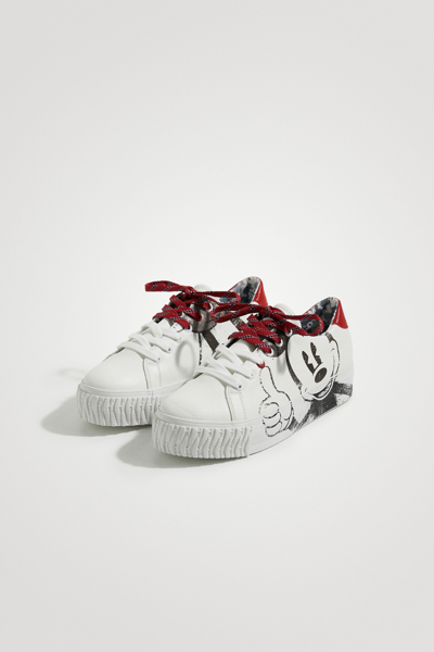 Shop Desigual Mickey Mouse Platform Sneakers In White
