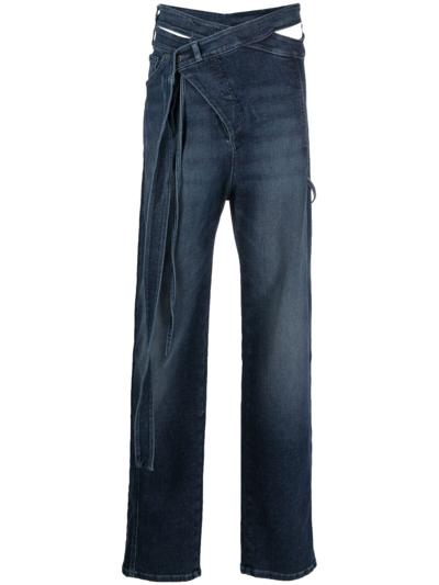 Shop Ottolinger Signature Wrap Jeans Woman Blue In Polyester