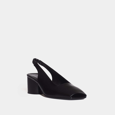 Shop Halmanera Slingback Open Front Medium Heel In Black Leather