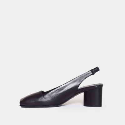 Shop Halmanera Slingback Open Front Medium Heel In Black Leather