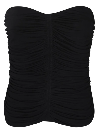 Saint Laurent Strapless Ruched Crepe-jersey Bustier Top In Black