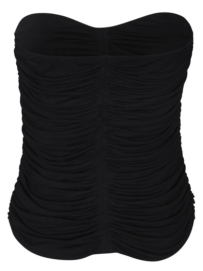 Saint Laurent Strapless Ruched Crepe-jersey Bustier Top In Black