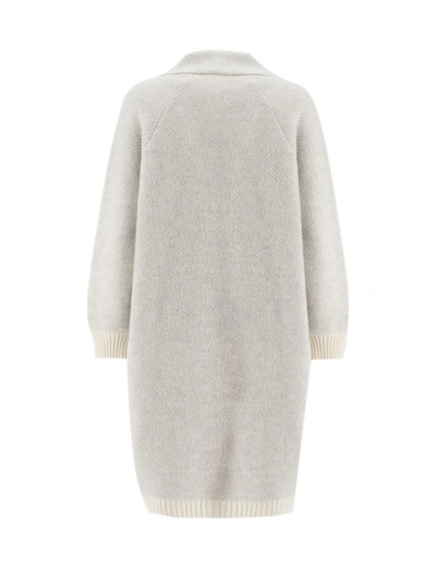 Shop Panicale Cream Ribbed Knit Coat In White