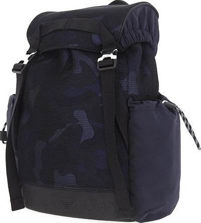 Shop Emporio Armani Blue Camouflage Backpack