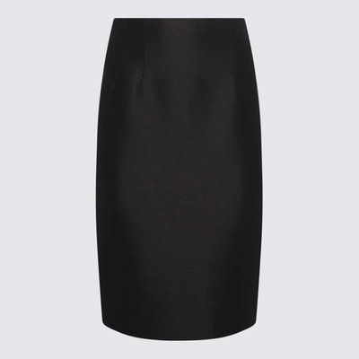 Shop Versace Black Wool And Silk Blend Pencil Skirt
