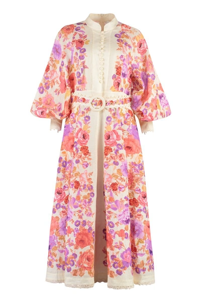 Zimmermann Raie Billow Linen Midi-dress In Ivory