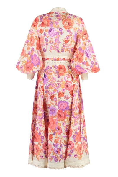 Zimmermann Raie Billow Linen Midi-dress In Ivory