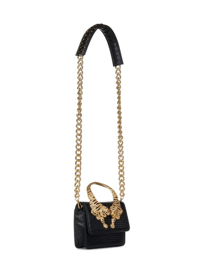 Shop Roberto Cavalli Small Black Snake-embossed Leather Shoulder Bag