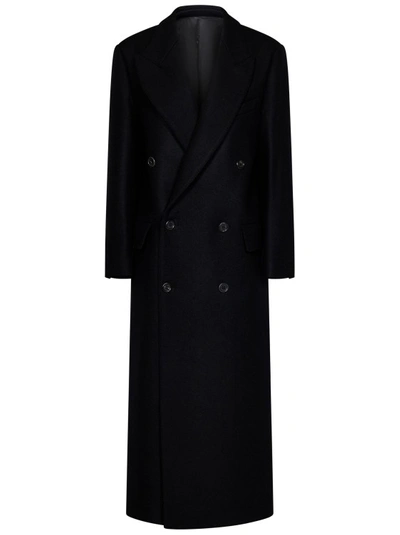 Shop Armarium Long Double-breasted Coat In Black