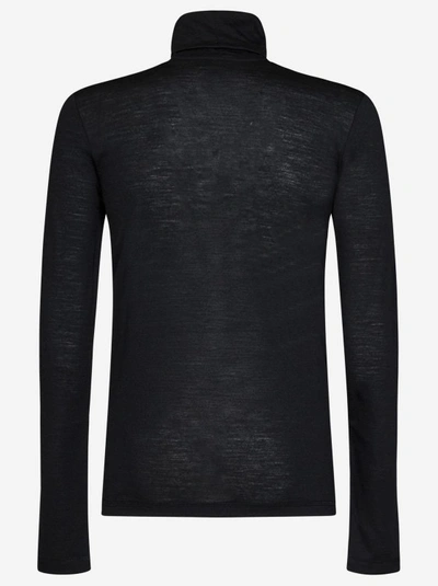 Shop Jil Sander Black Technical Wool Turtleneck T-shirt