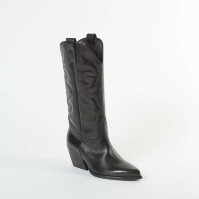 Shop Elena Iachi Black Leather Texan Heel 60 Mm