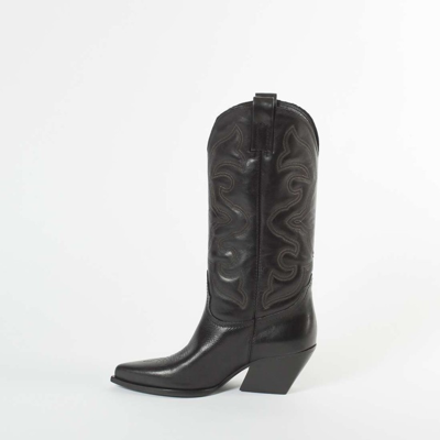 Shop Elena Iachi Black Leather Texan Heel 60 Mm