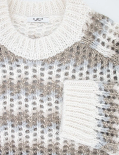 Shop Peserico Crewneck Sweater With Striped Pattern In Neutrals