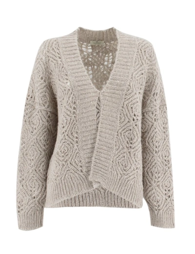 Shop Panicale Beige Knitted Cardigan In Neutrals
