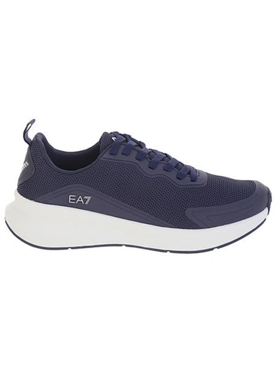 Shop Emporio Armani Navy Blue Laced Sneakers