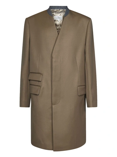 Shop Maison Margiela Beige Wool Collarless Coat In Brown