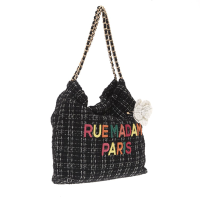 Shop Rue Madame Black Tweed Bag With Chain