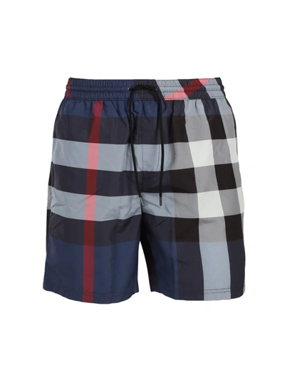 Shop Burberry Swimsuit With Tartan Motif In Carbon Blue Ip Check