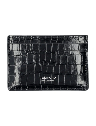 Shop Tom Ford Glossy Printed Croc Cardholder In Black
